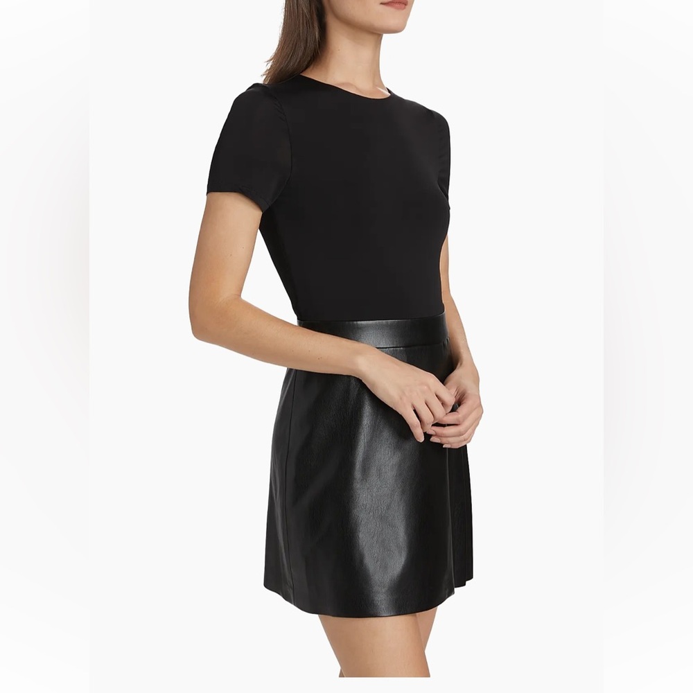 NWOT Alice + Olivia Chara Faux Leather Pleated Minidress Sz 6 - Picture 3 of 7